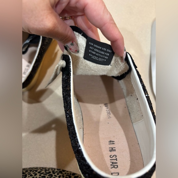 GOLDEN GOOSE Super-Star distressed glittered leather suede slip-on sneakers 41 - Picture 7 of 17